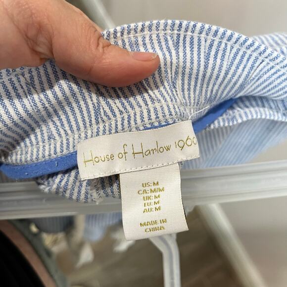 House of Harlow Linen Rayon Pants Blue Striped Boho Wide Leg Summer Beach Sz M - Picture 5 of 6